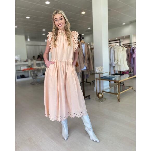 Magali Pascal Corinne Silk Blend Midi Dress Peach/Orange Ruffle Sleeve Small - Picture 9 of 9